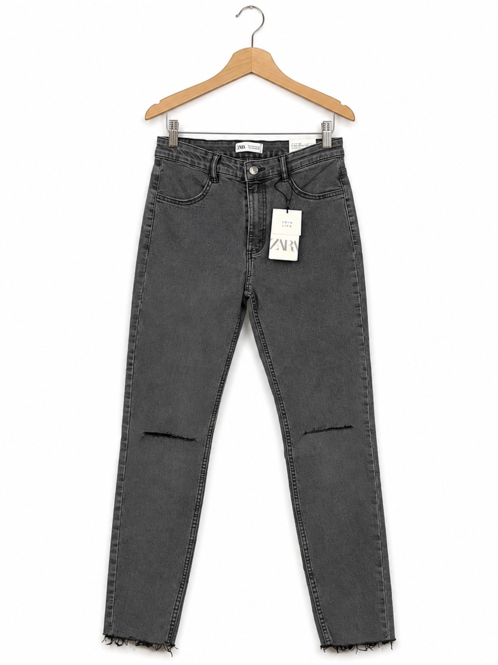 Zara Join Life Grey Distressed High Rise Straight Leg Jeans NWT - Picture 8 of 8